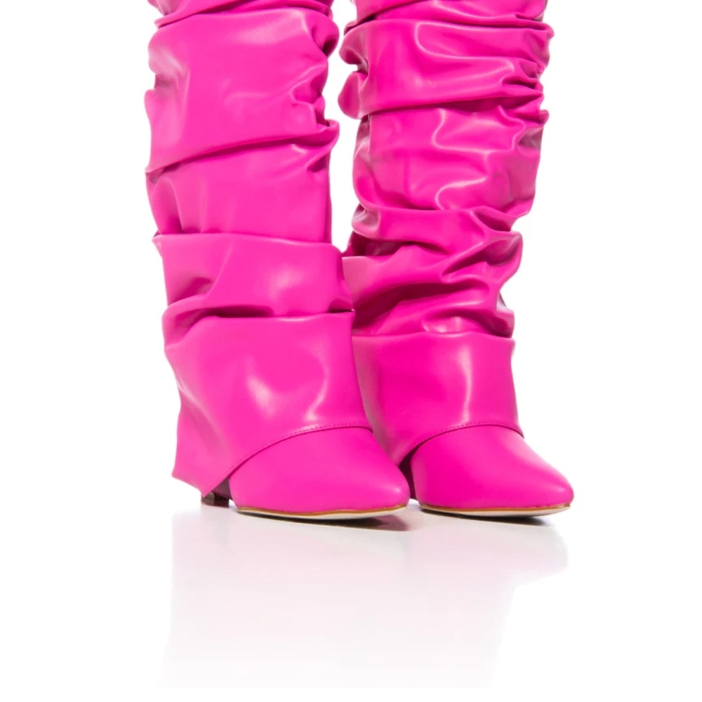 Vibrant Pink Heeled Boots with Ruched Design